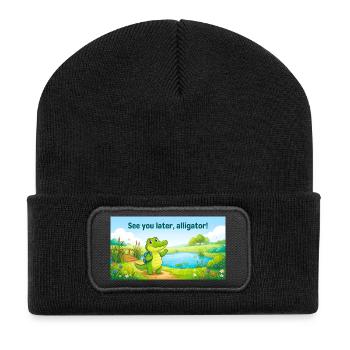 BIS SPÄTER, ALLIGATOR. - Recycelte Patch Beanie - Schwarz - Vorne
