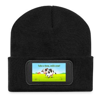 NIMM EINE VERBEUGUNG MILCHKUH - Recycelte Patch Beanie - Schwarz - Vorne