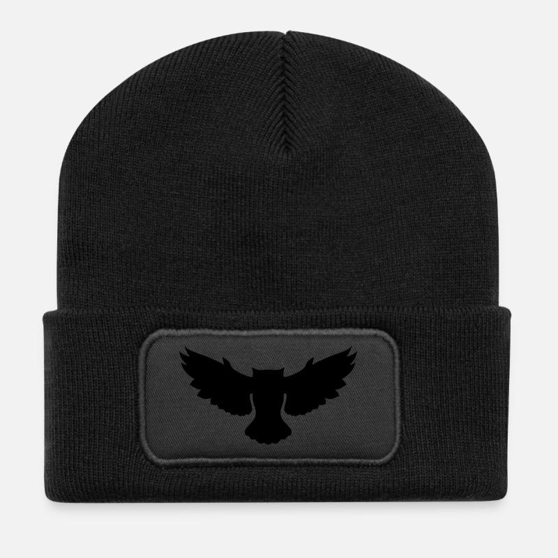 Flying owl - Recycled Patch Beanie - black