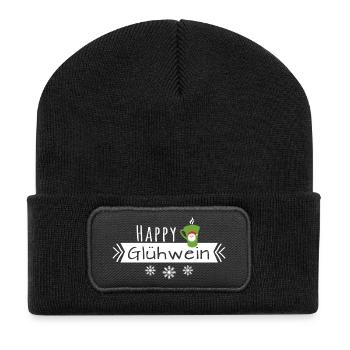 Happy Glühwein Glühweintasse Weihnachten - Recycelte Patch Beanie - Schwarz - Vorne