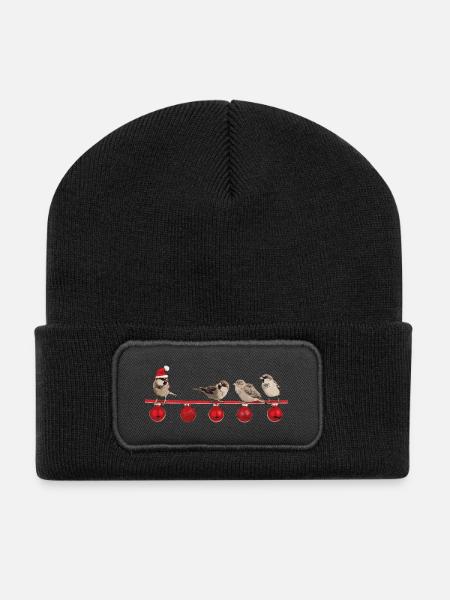 Weihnachten Vogel - Recycelte Patch Beanie - Schwarz