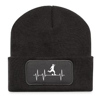 battement de coeur du football pouls cardiaque palpitations cardiaques ligne - Beanie recyclé à patch - charbon - Devant