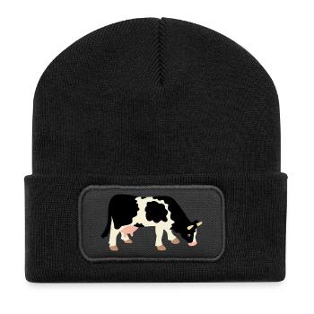 Kuh - Recycelte Patch Beanie - Schwarz - Vorne