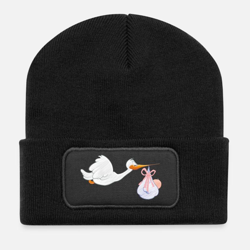 The stork brings the baby - Recycled Patch Beanie - black