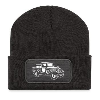 Pickup Oldtimer Truck 01_weiß - Recycelte Patch Beanie - Dunkelgrau - Vorne