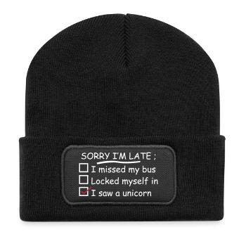 Sorry I'm Late I Saw A Unicorn - Recycelte Patch Beanie - Schwarz - Vorne