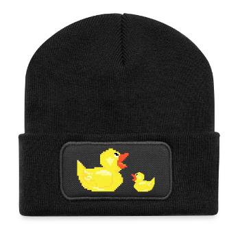 Canard, mère, à, poussins enfant, jeune, cadeau, canard - Beanie recyclé à patch - noir - Devant