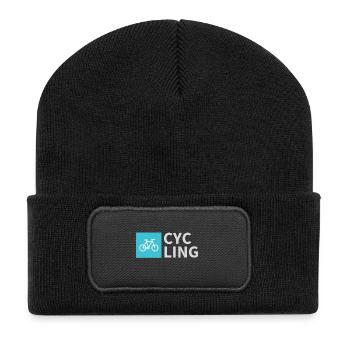 CYCLING simple - Recycelte Patch Beanie - Schwarz - Vorne