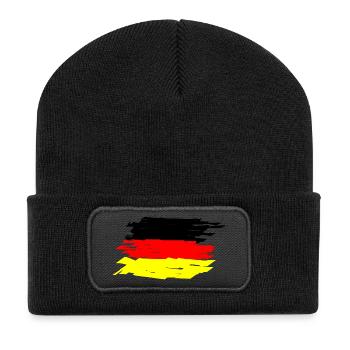 Deutschland Fahne, gewischt, Shirt, kaufen, Sport - Recycelte Patch Beanie - Schwarz - Vorne