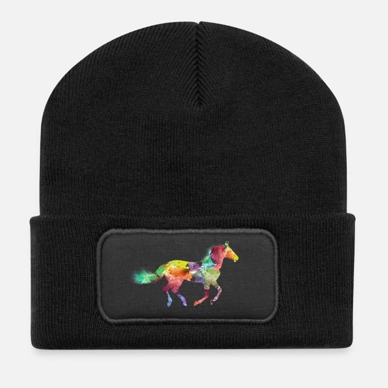 Rainbow Pferd - Recycelte Patch Beanie - Schwarz