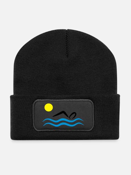 open water swimming - Recycled Patch Beanie - black