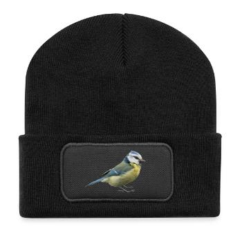 Vogel Blaumeise - Recycelte Patch Beanie - Schwarz - Vorne