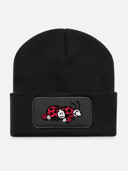 Marienkäfer Familie Papa Mama Eltern Kinder - Recycelte Patch Beanie - Schwarz