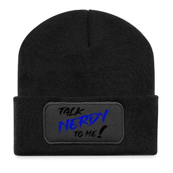 Nerd Graffiti Blau - Recycelte Patch Beanie - Schwarz - Vorne