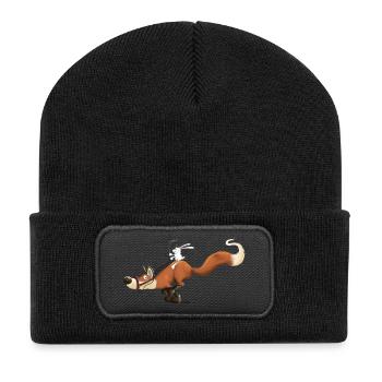 Flitzer Fuchs mit Häschenreiter Hase Reitet Fuchs - Recycelte Patch Beanie - Schwarz - Vorne