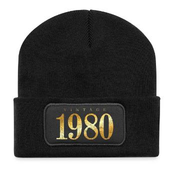 Né en 1980 (vintage jaune doré) anniversaire - Beanie recyclé à patch - noir - Devant