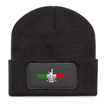 Farvahar Logo | Iranisches altes Symbol - Recycelte Patch Beanie - Dunkelgrau - Vorne