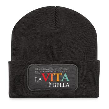 La vita e bella (dunkel) - Recycelte Patch Beanie - Dunkelgrau - Vorne