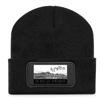ALPSTEIN - Da bin ich geboren - Schweiz - Recycelte Patch Beanie - Schwarz - Vorne