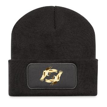 japanese cranes golden oriental - Recycled Patch Beanie - dark grey - Front