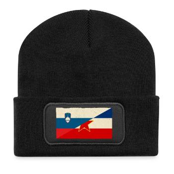 Slowenien und Jugoslawien Vintage Flagge - Recycelte Patch Beanie - Schwarz - Vorne