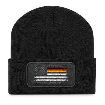 Distressed US German Flag Blend - Recycled Patch Beanie - black - Front