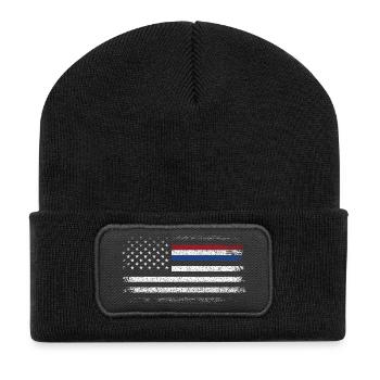 Drapeau américain robuste avec accent bleu - Beanie recyclé à patch - noir - Devant