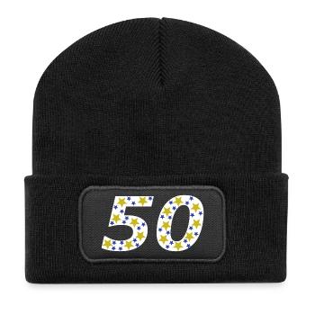 Jubiläum, 50, GB, sternenmuster, Geburtstagsfeier - Recycelte Patch Beanie - Schwarz - Vorne
