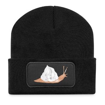 Schnecke mit Sahnehaube als Schneckenhaus - Recycelte Patch Beanie - Schwarz - Vorne