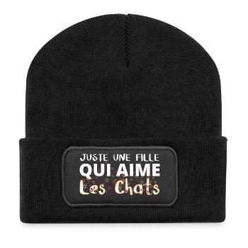 Fille qui aime les chats floral - Beanie recyclé à patch - noir - Devant