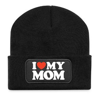 I love my Mom Herz Shirt - Recycelte Patch Beanie - Schwarz - Vorne