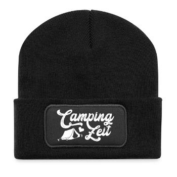 Camping Zeit Retro Lagerfeuer - Recycelte Patch Beanie - Schwarz - Vorne