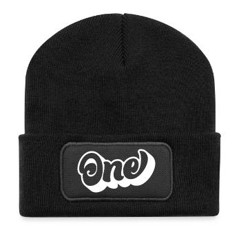 One 1st Birthday Kids Boys Girls 1 Year Old - Recycled Patch Beanie - black - Front