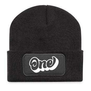 Ein 1. Geburtstag Kinder Jungen Mädchen 1 Jahr alt - Recycelte Patch Beanie - Dunkelgrau - Vorne