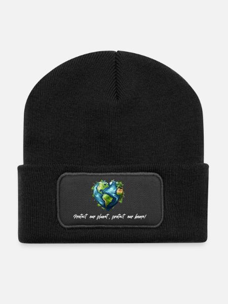 Schütze unseren Planeten weiß - Recycelte Patch Beanie - Schwarz