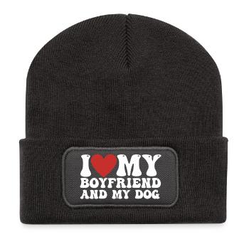 I love my Boyfriend and my Dog - Beanie recyclé à patch - charbon - Devant