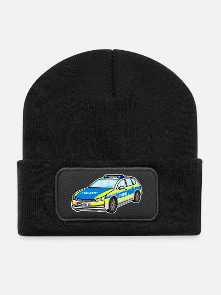 Deutsches Polizeiauto, Polizei Auto, Streifenwagen - Recycelte Patch Beanie - Schwarz