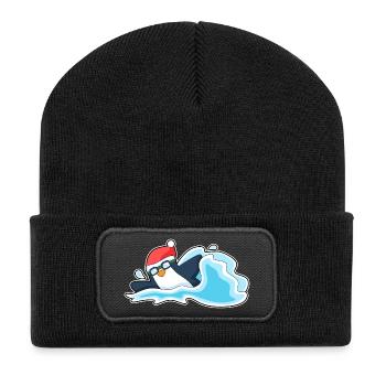 Pinguin Weihnachten Schwimmen - Recycelte Patch Beanie - Schwarz - Vorne