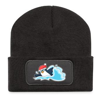 Pinguin Weihnachten Schwimmen - Recycelte Patch Beanie - Dunkelgrau - Vorne