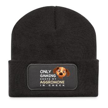 Drôle, Le jeu garde l’aggromone à distance, Anglais - Beanie recyclé à patch - charbon - Devant