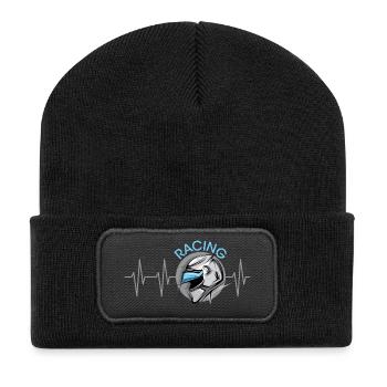 Motorrad Racing Herzschlag Illustration Kunst icon - Recycelte Patch Beanie - Schwarz - Vorne