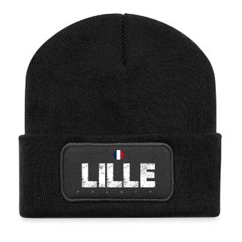 Lille Frankreich Distressed Typografie - Recycelte Patch Beanie - Schwarz - Vorne