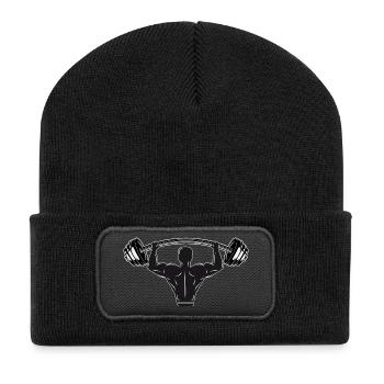 Hantel in der Hand - Bodybuilder mit Gewicht - Recycelte Patch Beanie - Schwarz - Vorne
