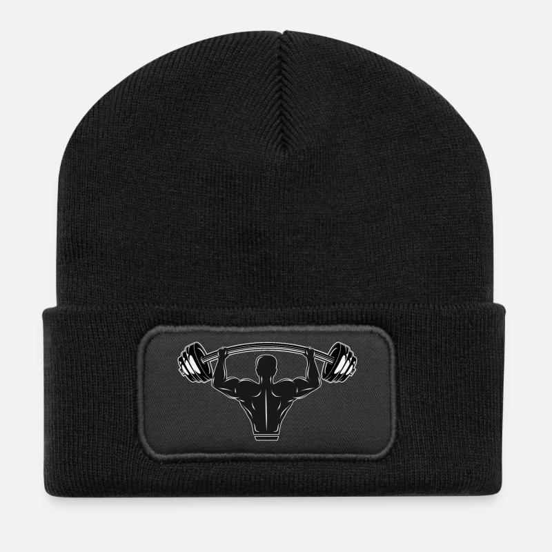 Hantel in der Hand - Bodybuilder mit Gewicht - Recycelte Patch Beanie - Schwarz