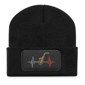 Vintage Saxophone Heartbeat - Recycled Patch Beanie - black - Front