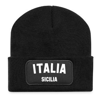 SICILIA Sizilien Italia Italien - Recycelte Patch Beanie - Schwarz - Vorne