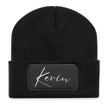 Kevin Name T-Shirt Geschenk Für Männer - Recycelte Patch Beanie - Schwarz - Vorne