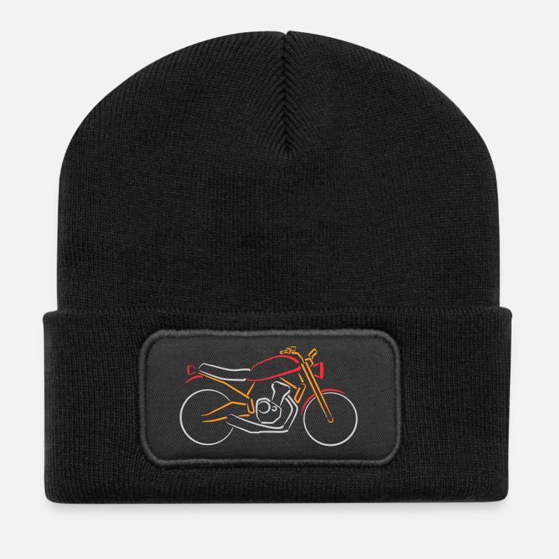 Motorrad Classic-Bike Konturen mehrfarbig - Recycelte Patch Beanie - Schwarz