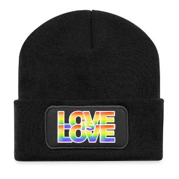 Regenbogen Liebe Schriftzug - Recycelte Patch Beanie - Schwarz - Vorne
