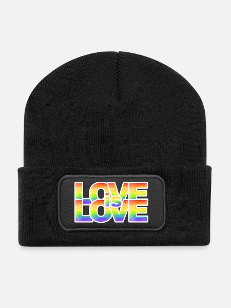Regenbogen Liebe Schriftzug - Recycelte Patch Beanie - Schwarz